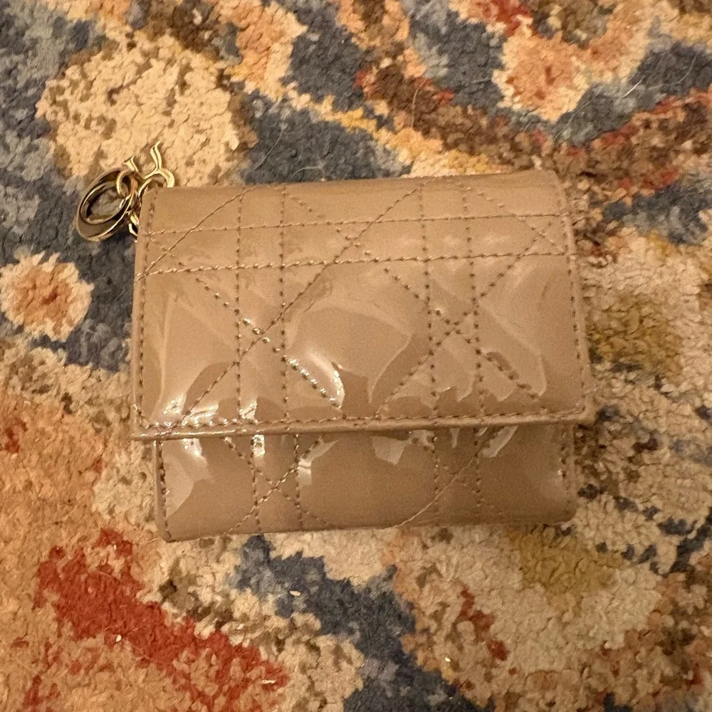 New Christian Dior Lotus Wallet, Taupe Patent